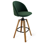 Барный стул со спинкой и металлической подставкой на 4-х деревянных ножках Зеленый Велюр Vendramin Chair варинант исполнения - 1 | Loft Concept в Екатеринбурге