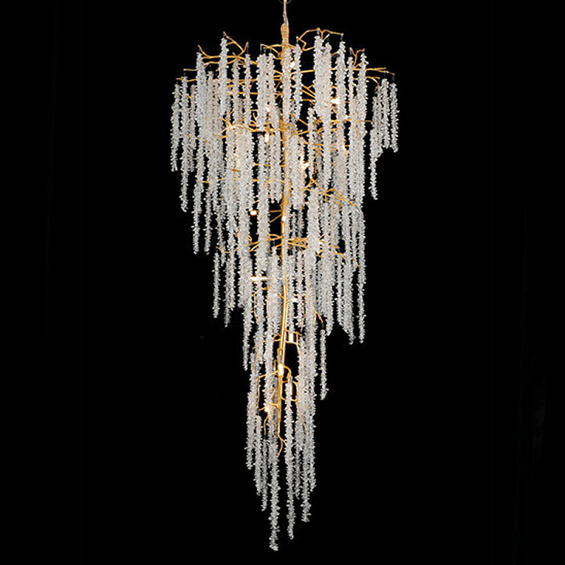 Люстра многоярусная с каркасом из металла и прозрачными подвесками FAIRYTREE Light Золотой Прозрачный Люстра многоярусная с каркасом из металла и прозрачными подвесками FAIRYTREE Light Золотой Прозрачный в Екатеринбурге | Loft Concept