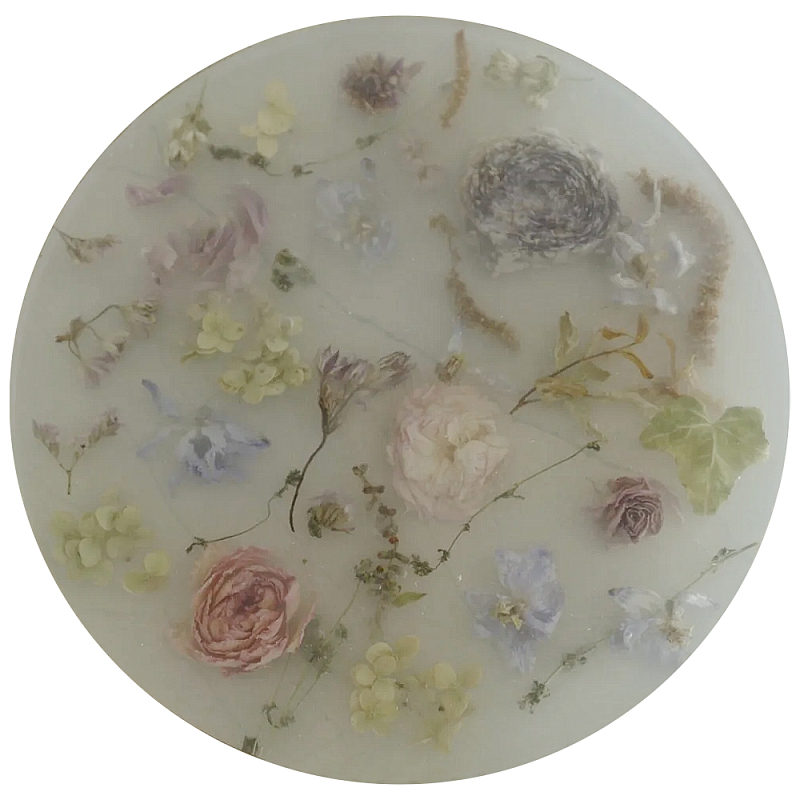 Круглый поднос из эпоксидной смолы с цветами белый Epoxy Resin Flowers Tray White Белый Мульти в Екатеринбурге | Loft Concept 