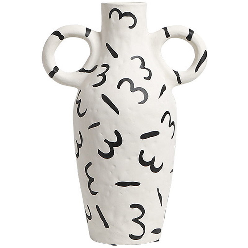 Декоративная ваза White Doodle Vase M Белый Черный Декоративная ваза White Doodle Vase M Белый Черный в Екатеринбурге | Loft Concept