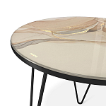 Стол журнальный с круглой столешницей из стекла на 3-х черных ножках Beige Marble варинант исполнения - 3 | Loft Concept в Екатеринбурге