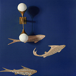 Обои с вышивкой ручной работы Deco Fish Aurum colourway on Caribbean Sea slub silk варинант исполнения - 2 | Loft Concept в Екатеринбурге